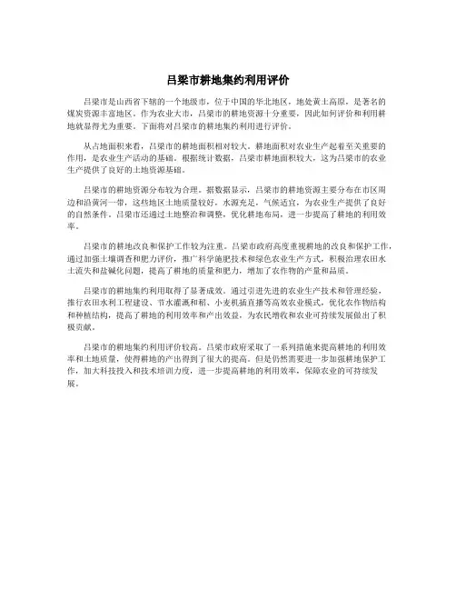 吕梁市耕地集约利用评价