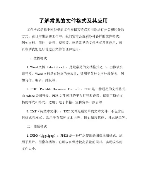 了解常见的文件格式及其应用