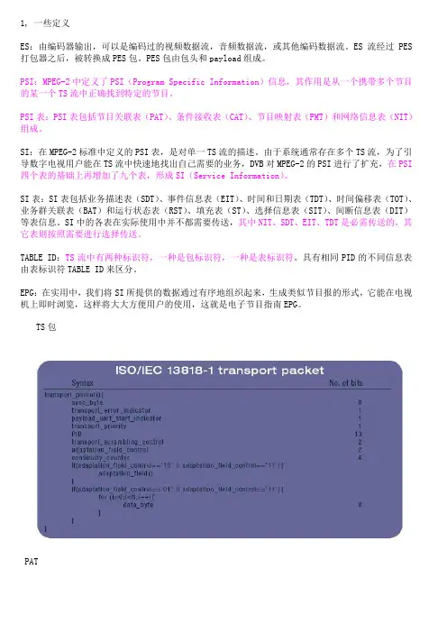 数字电视的常用表总结(PSI,SI,EPG,TS)