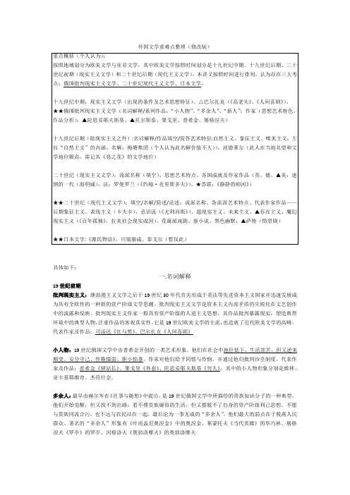 外国文学重难点整理