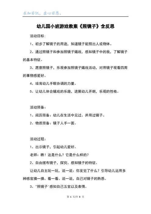 幼儿园小班游戏教案《照镜子》含反思