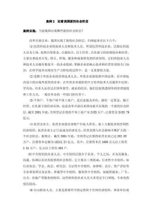 案例2近看我国新的社会阶层