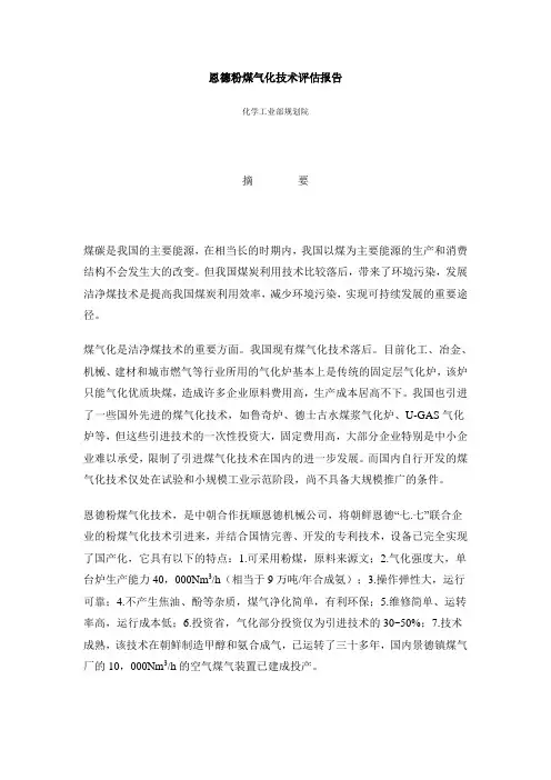 恩德粉煤气化技术评估报告