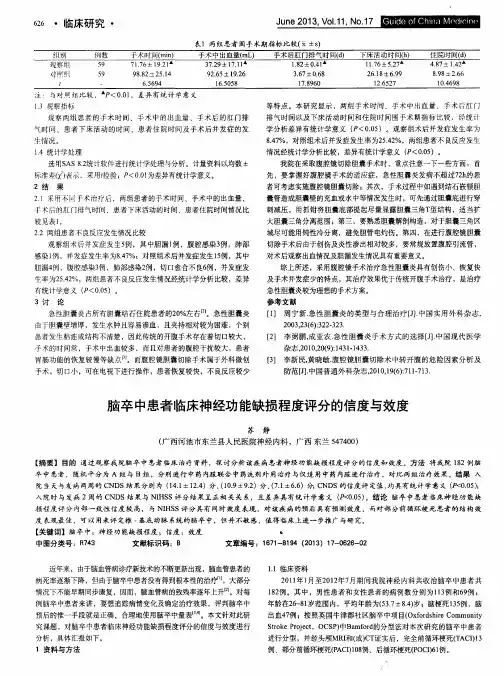 脑卒中患者临床神经功能缺损程度评分的信度与效度