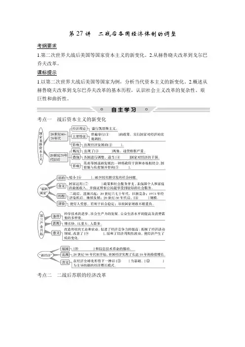 [备考资料]高考历史一轮复习人教版：必修部分 第27讲〓战后各国经济体制的调整 教案.doc