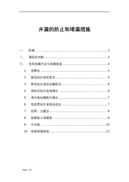 井漏的防止和堵漏措施