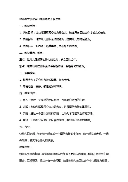 幼儿园大班教案《同心协力》含反思