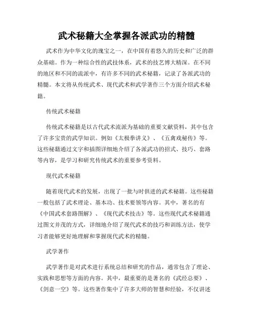 武术秘籍大全掌握各派武功的精髓