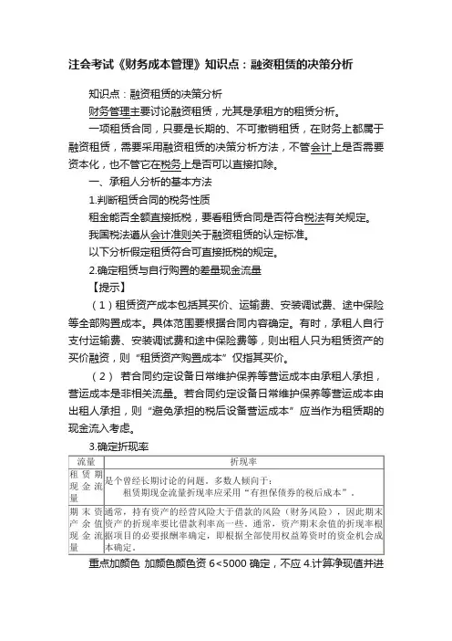 注会考试《财务成本管理》知识点：融资租赁的决策分析