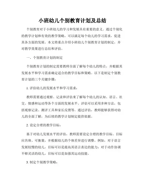 小班幼儿个别教育计划及总结