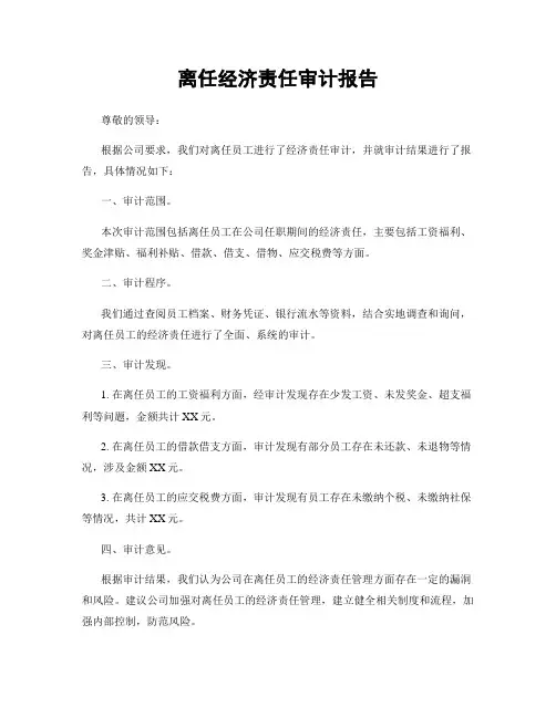 离任经济责任审计报告