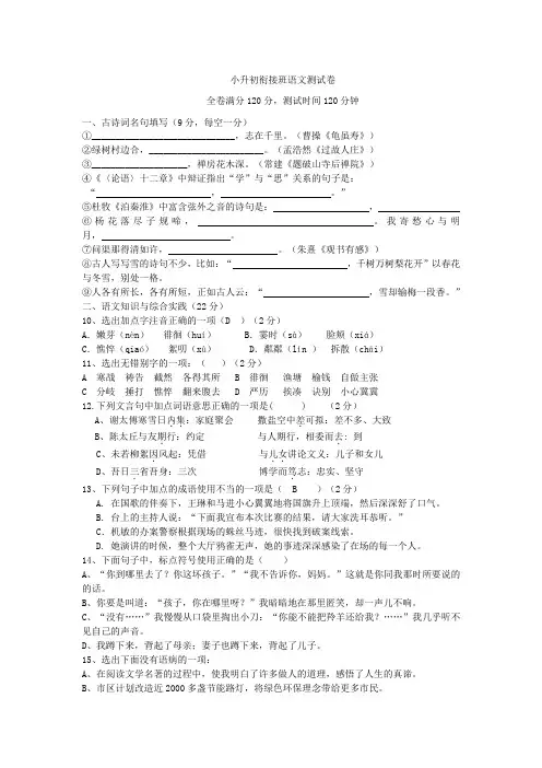 小升初衔接班语文测试卷七年级)