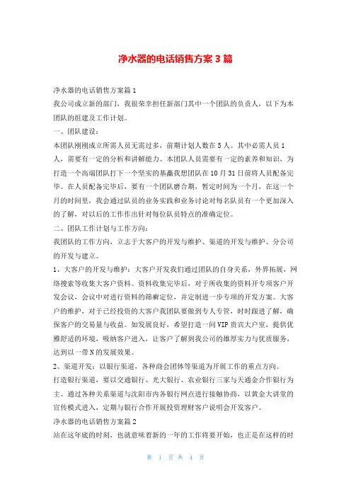 净水器的电话销售方案3篇