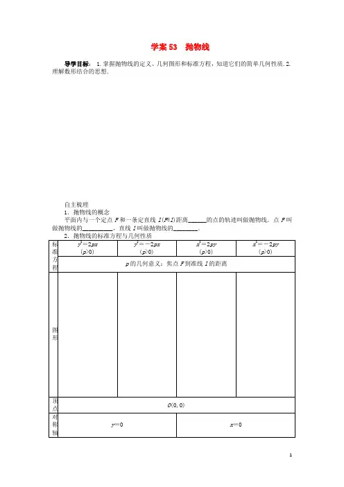 高三数学一轮 9.6 抛物线导学案 理 北师大版