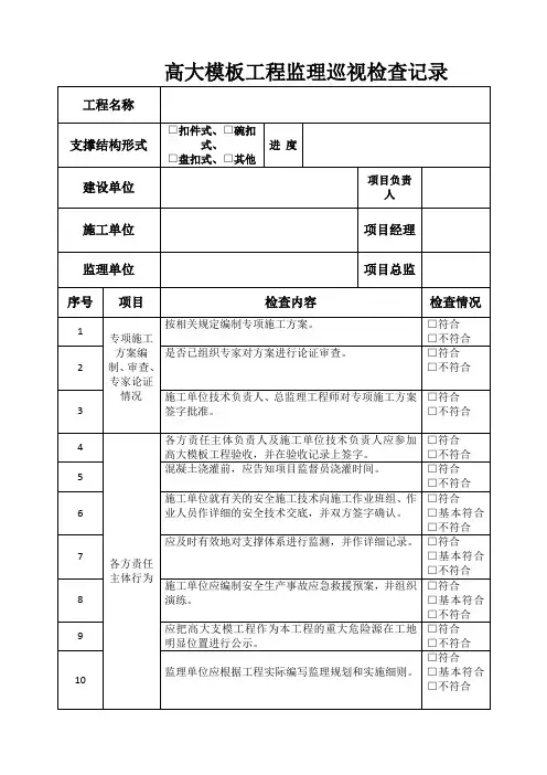 高大模板监理巡视检查表
