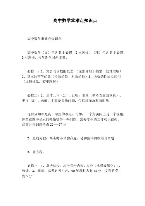 高中数学重难点知识点