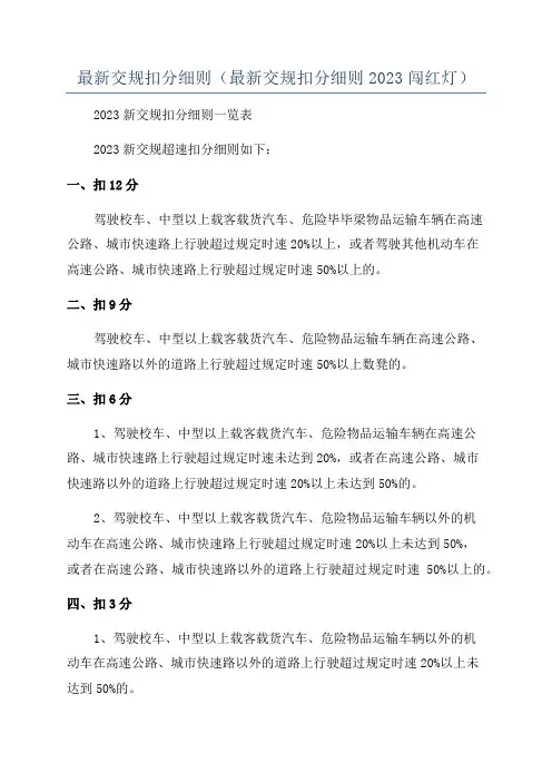 最新交规扣分细则(最新交规扣分细则2023闯红灯)
