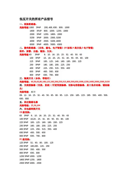 低压开关的所有产品型号