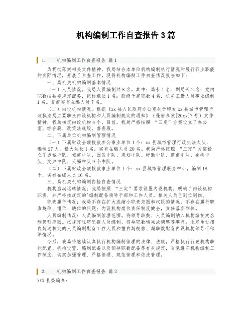机构编制工作自查报告3篇