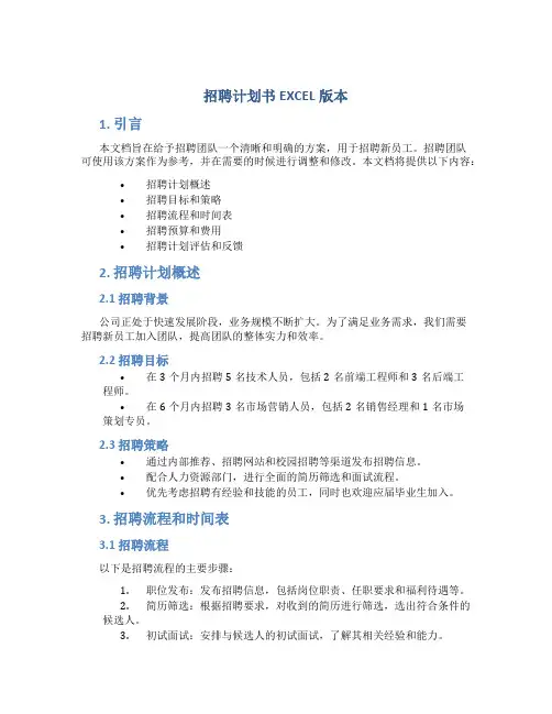 招聘计划书EXCEL版本
