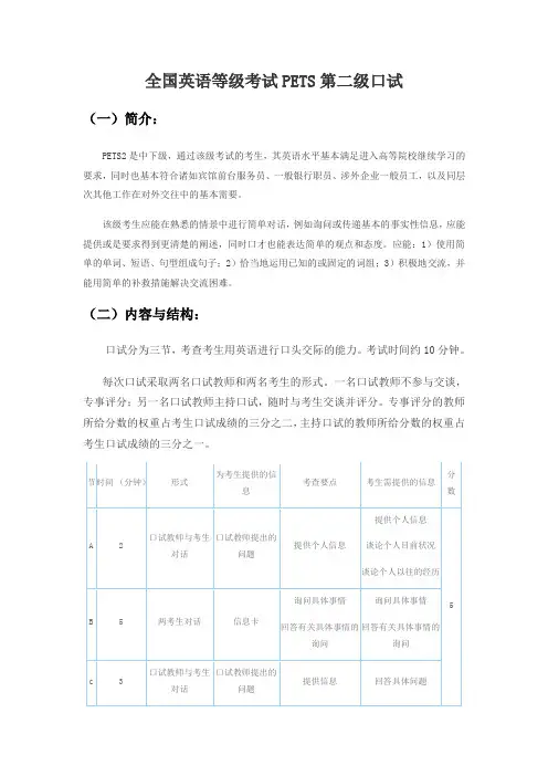 全国英语等级考试PETS第二级口试 -完整获奖版