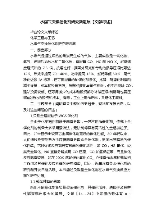 水煤气变换催化剂研究新进展【文献综述】
