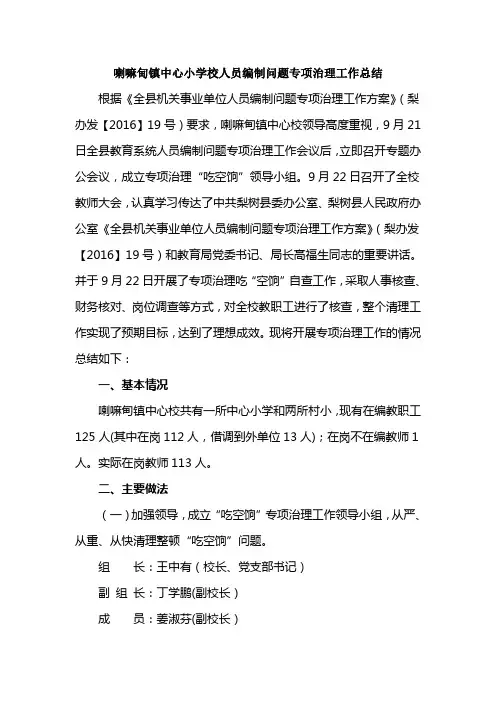 治理“吃空饷”工作总结