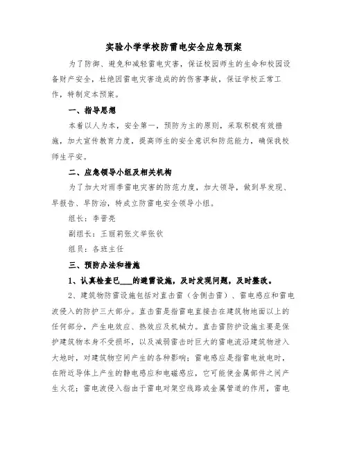 实验小学学校防雷电安全应急预案(3篇)