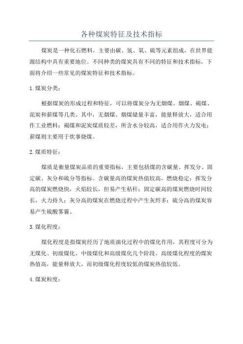各种煤炭特征及技术指标