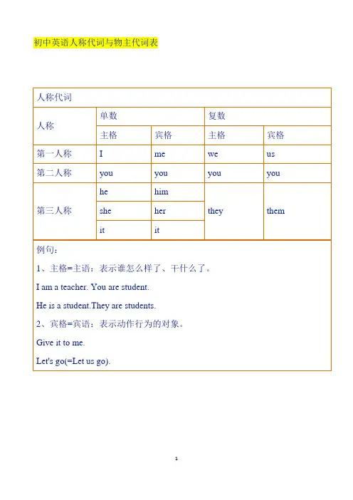 人称代词和物主代词讲解及练习 汇总