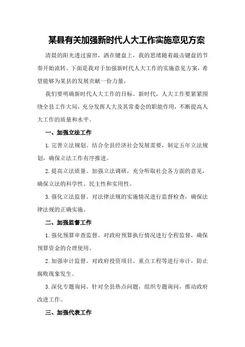 某县有关加强新时代人大工作实施意见方案