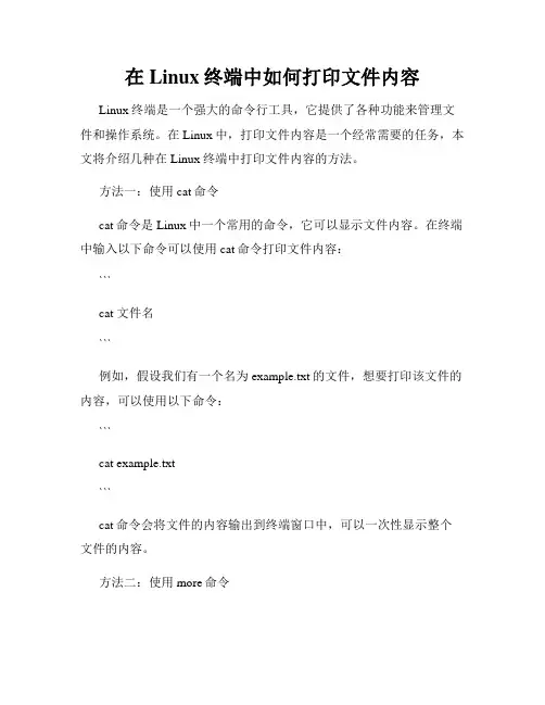 在Linux终端中如何打印文件内容