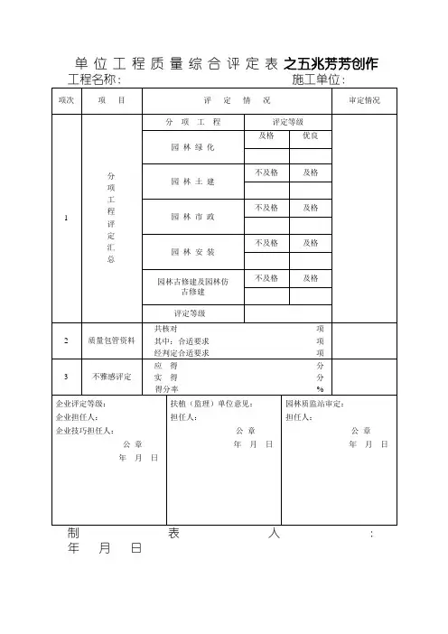 单 位 工 程 观 感 质 量 评 定 表