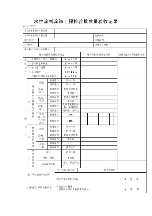 水性涂料涂饰工程检验批质量验收记录