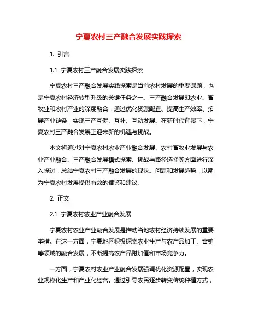 宁夏农村三产融合发展实践探索