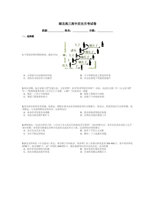 湖北高三高中历史月考试卷带答案解析
