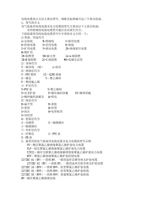 电缆规格型号及表示含义