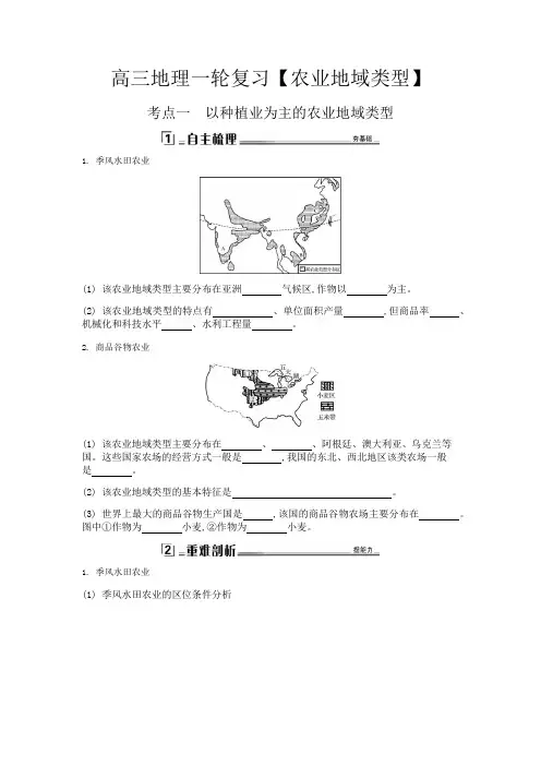 高三地理一轮复习【农业地域类型】