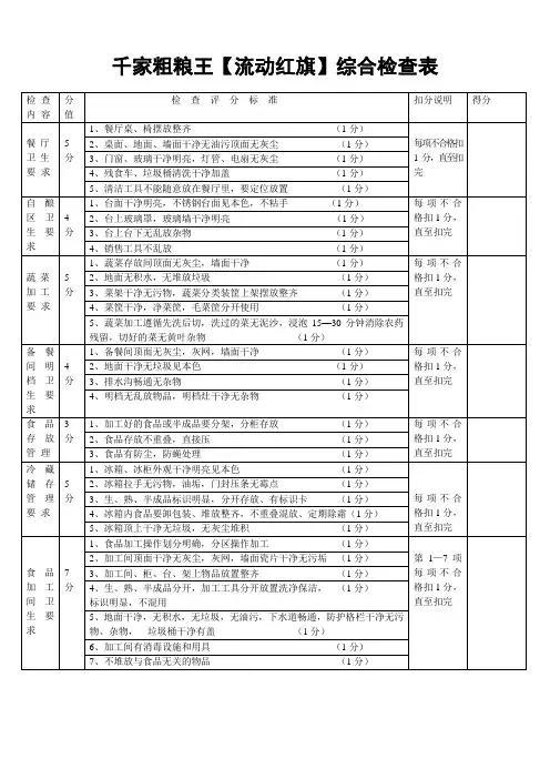卫生流动红旗评比标准