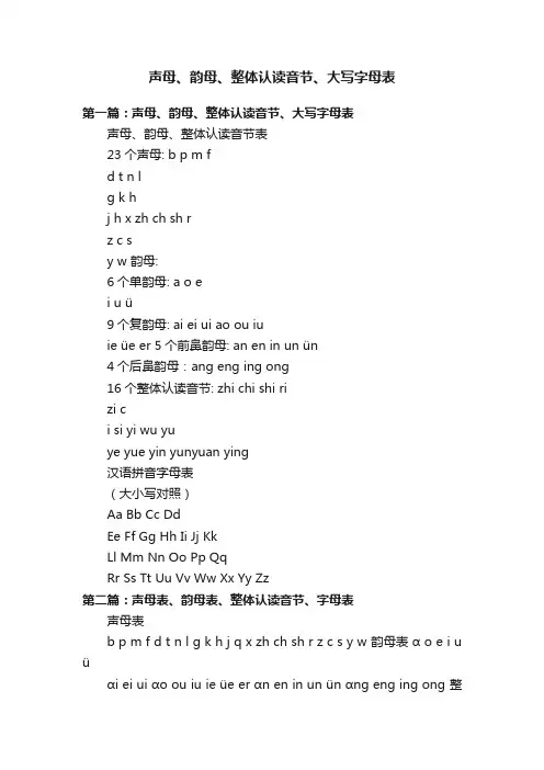 声母、韵母、整体认读音节、大写字母表