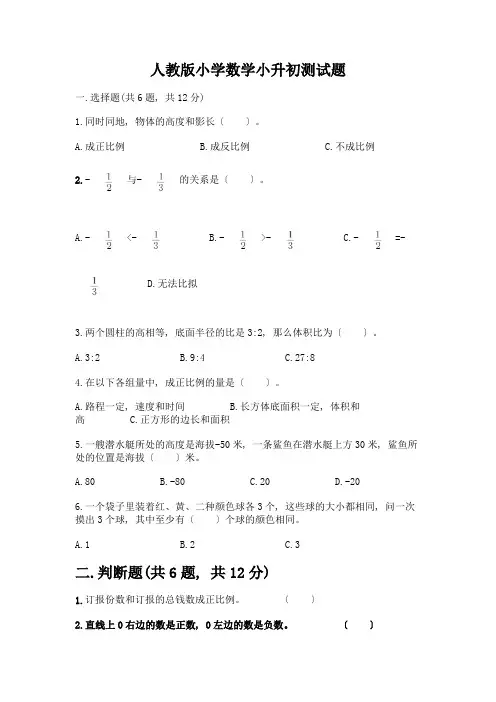 小学数学小升初测试题附完整答案(名校卷)含完整答案(易错题)