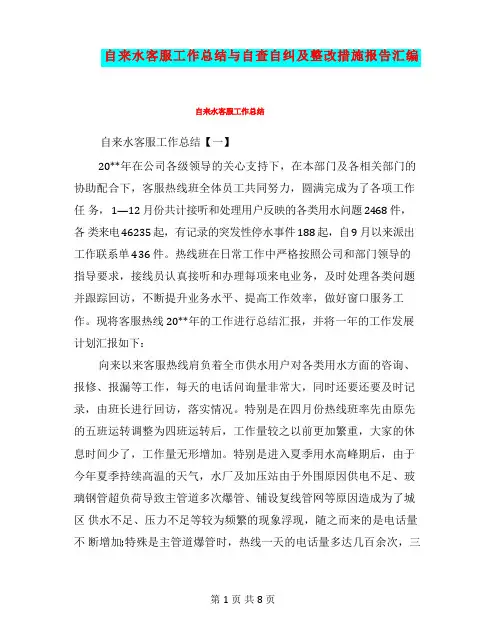 自来水客服工作总结与自查自纠及整改措施报告汇编