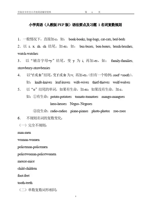 小学英语(人教版PEP版)语法要点详解及练习题-六年级-小升初必备大全
