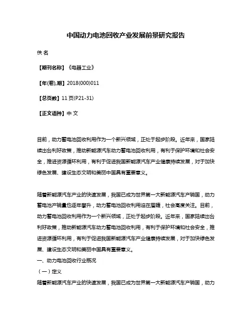 中国动力电池回收产业发展前景研究报告
