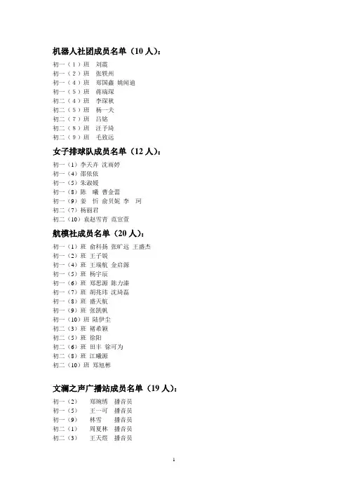 机器人社团成员名单(10人)