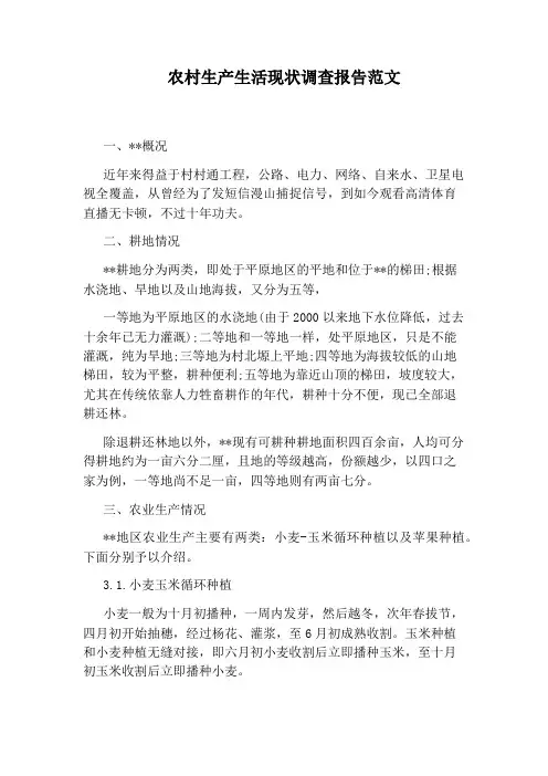农村生产生活现状调查报告范文