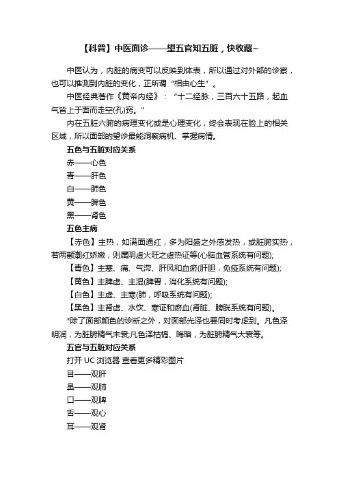 【科普】中医面诊——望五官知五脏，快收藏~