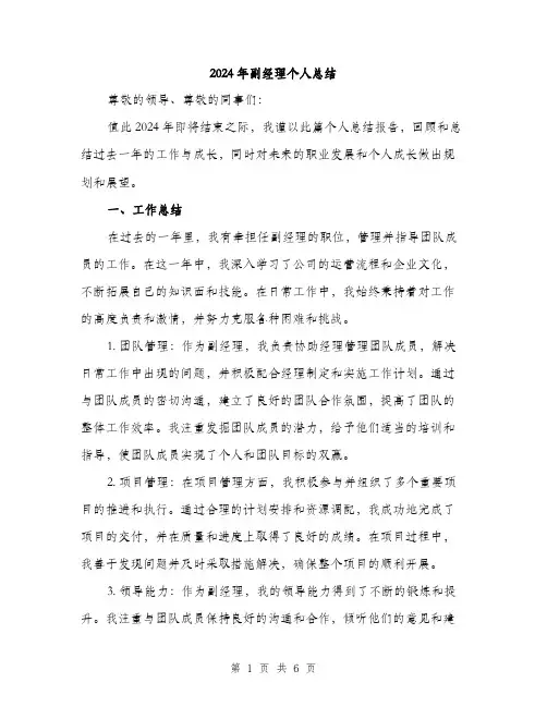 2024年副经理个人总结(2篇)
