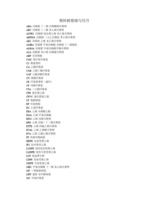 塑料树脂缩写代号