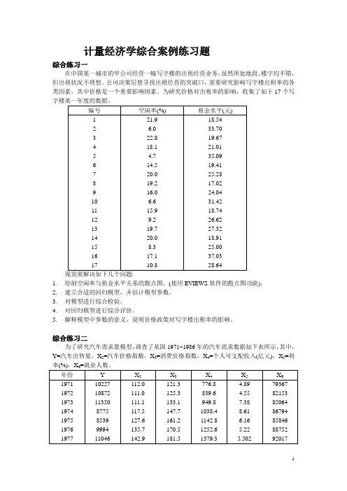 经济计量分析综合案例练习题